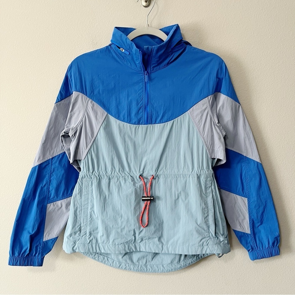Lululemon Evergreen Anorak Pullover 1/4 Zip Jacket Size 2 Blue Colorblock Hooded